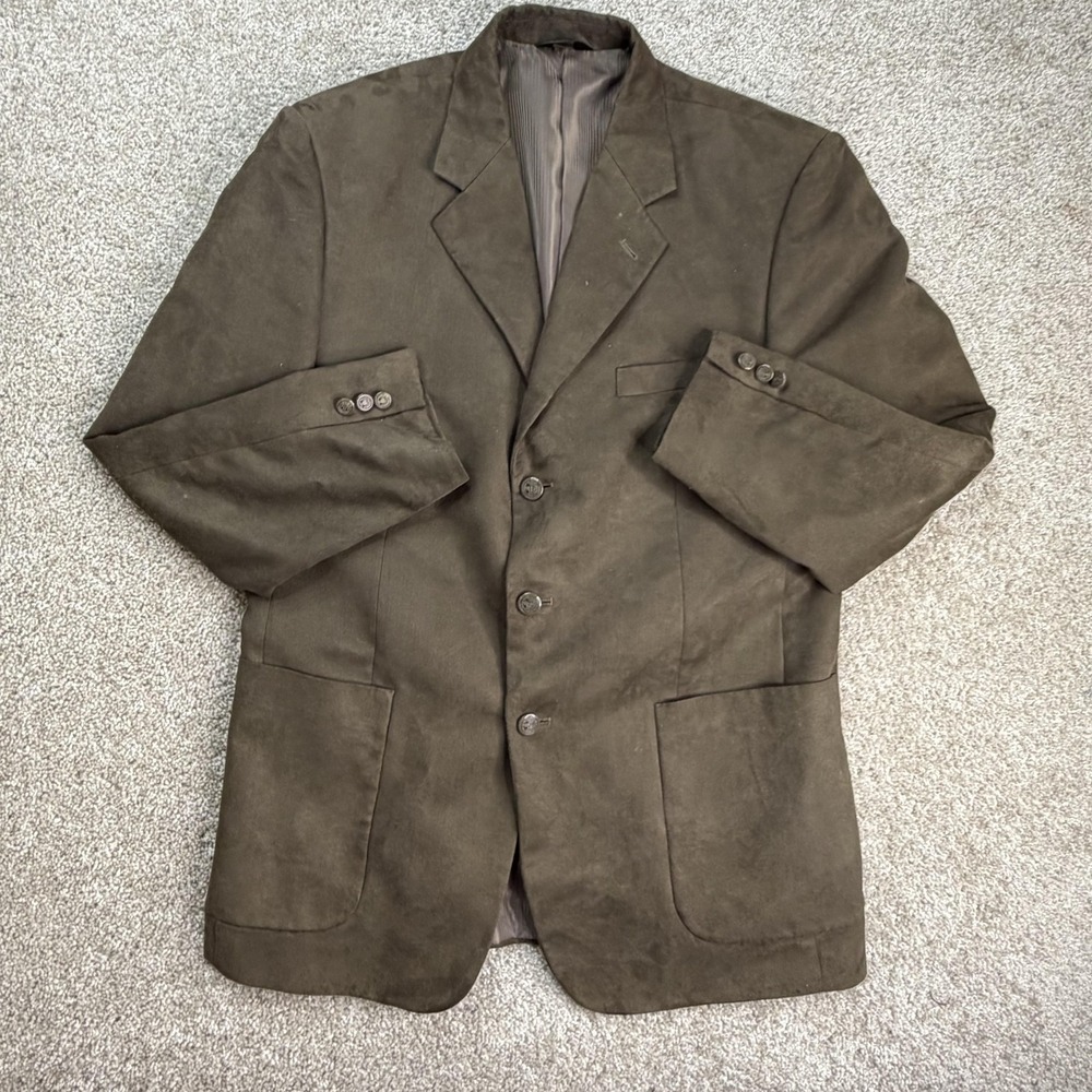 Martino Blazer Mens 40R Brown Solid Suede 3 Button Sport Coat Jacket